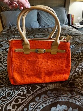 Hynes Eagle Victory faux Ostrich leather tangerine shoulder bag